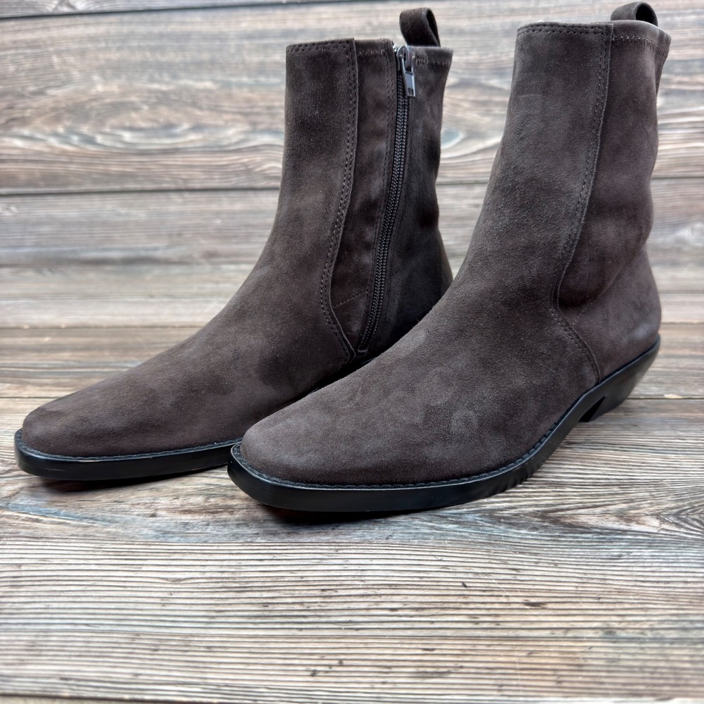 Madewell Womens 5.5 Idris Ankle Boots Dark Carob Brown Suede Square Toe NX430